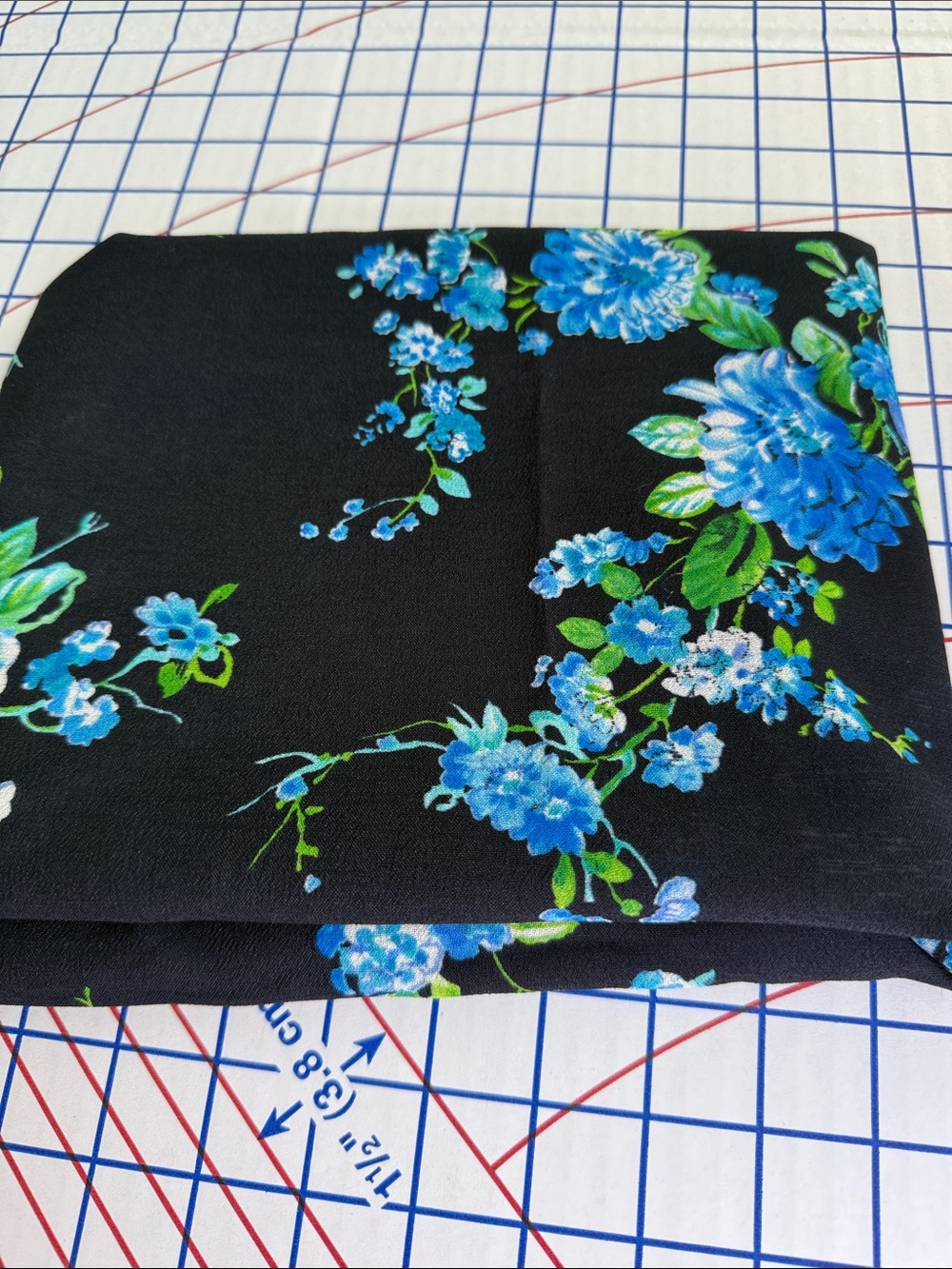 Suggested Title  Vintage 1980s Blue/Black Floral Polyester Dress Fabric 1.5 Yds